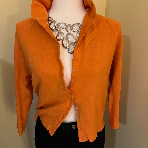 Evie Cardigan Sweater Pumpkin color Crystal buttons Large - Picture 2 of 9